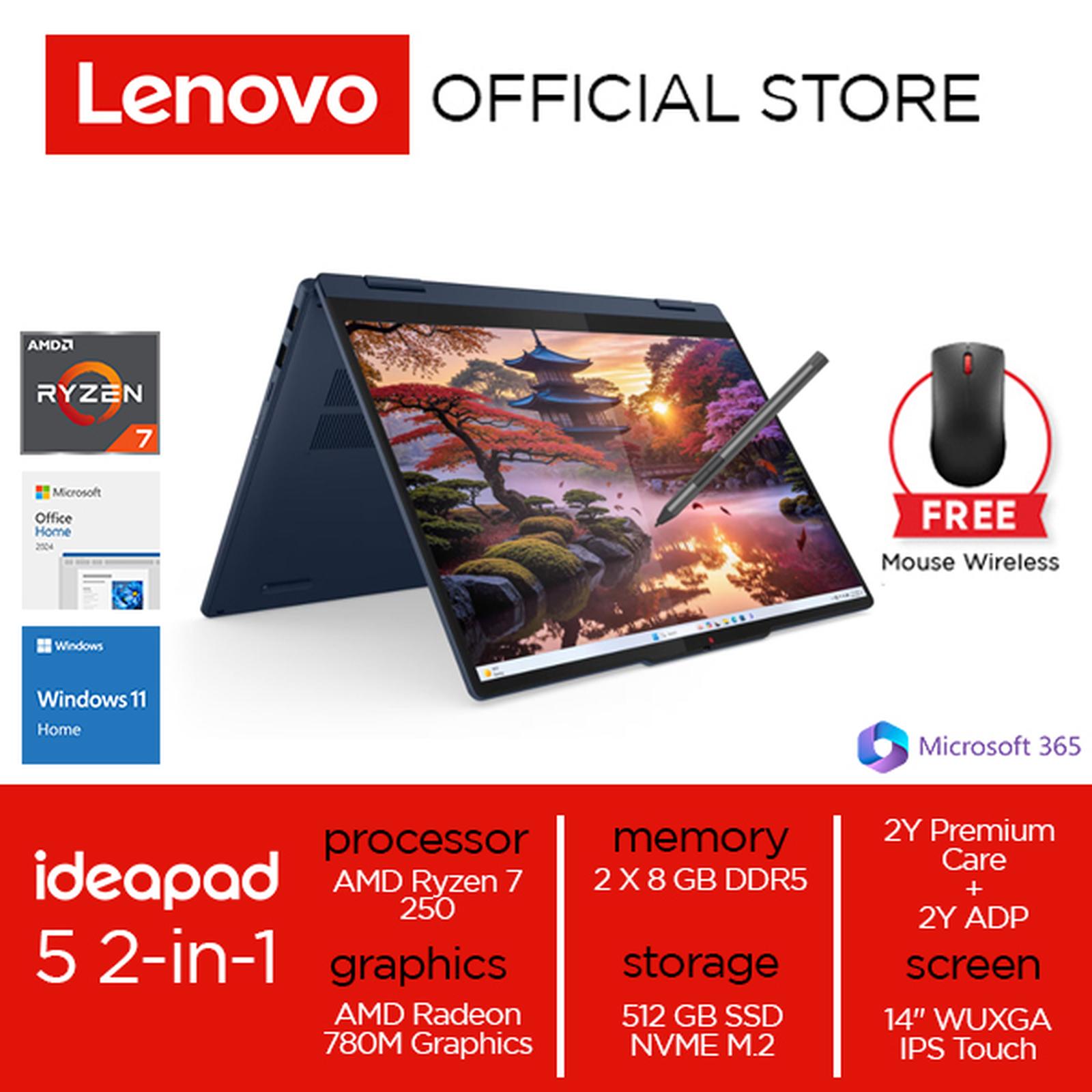 Lenovo IdeaPad 5a 2-in-1 14AHP11 Ryzen 7 250 16GB 512GB W11 OH24 M365